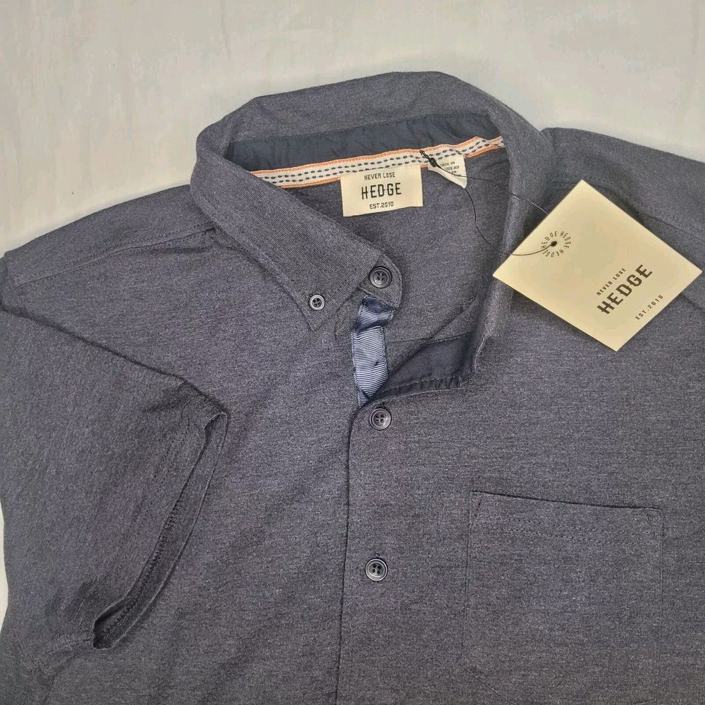 Never‎ Lose Hedge  Shirt Short Sleeve Button Front Men Medium Plain Navy NWT